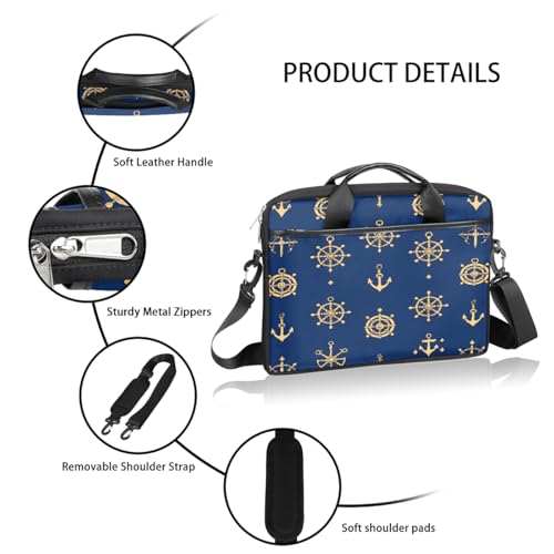 Maletín elegante para laptop de 15 pulgadas con diseño de ancla marina y timón, funda delgada para computadora portátil con correa para hombro, maletín ejecutivo para mujeres y hombres, bandolera para oficina, trabajo y viajes miniatura 4