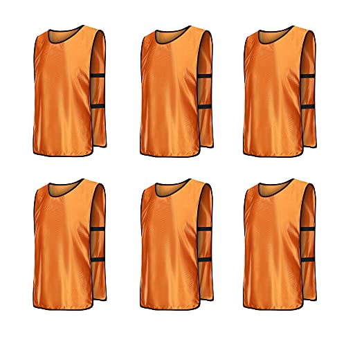 RE-HUO 6 Pack Scrimmage Vests/Sport Basketball Pinnies/Soccer Bibs for Kid and Adult (Orange, L)