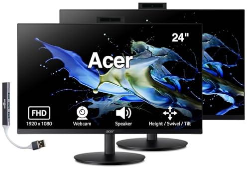Image of Acer 24 inch FHD IPS Conferencing Monitor (2 Pack) with Anti-Glare | 75Hz Refresh Rate, Speakers, Webcam, Adjustable Height /Swivel /Tilt, VESA Mount (100mm), HDMI, VGA & DKZ USB Port Expander