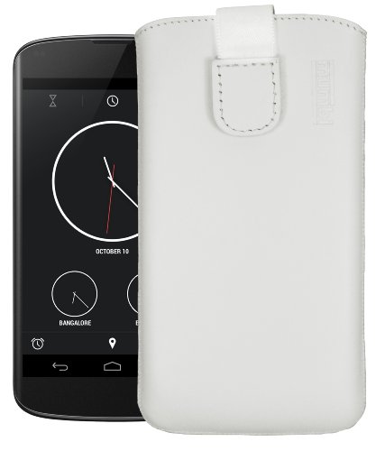 mumbi Echt Ledertasche kompatibel mit LG Google Nexus 4 Hülle Leder Tasche Hülle Wallet, Weiss