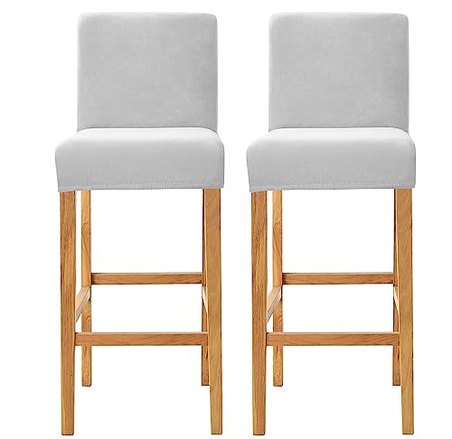 SONNACH Velvet Counter Stool Pub Chair Covers - Removable and Stretchable Slipcovers for a (2, Sliver)
