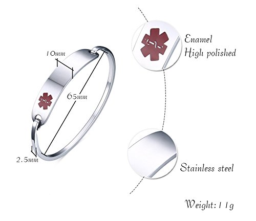 MEALGUET Medical ID Bracelet for Women : Stainless Steel Medical Alert Bangle Bracelet with Free Engraving2