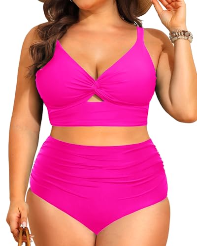 Image of Daci Plus Size Two Piece Swimsuits - Women High Waisted Bikini Tummy Control Bathing Suits Knot Twist Swimwear 2025