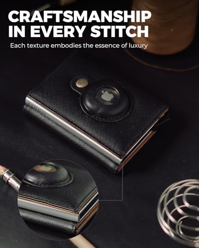 Jenoss Smart AirTag Wallet for Men: Full Grain Leather, Handcrafted, Silver Pop Up Case,Slim, RFID Blocking Credit Card Holder Compact, 12 Slot Organizers ID Cash Apple Air Tag Tracker (Black&Brown)4