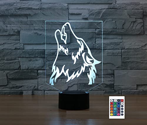 SUPERRUIDALONG 3D Wolf Fernbedienung 16 Farben Nachtlichter Illusion Acryl LED Tisch Nachttisch Lampe Kinder Schlafzimmer Schreibtisch Dekor Geburtstag Geschenke Spielzeug für Kinder Cover