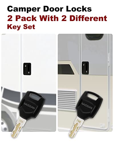 Image of Camper Door Lock with Keyed Different, RV Deadbolt Latch Trailer Front Door Lock Handle, Black, Pack of 2 Lock, 2 Pack Keycode Different
