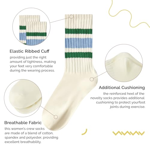 Image of American Trends Womens Novelty Striped Crew Socks Athletic Vintage Slouch Mid Calf Tube Socks
