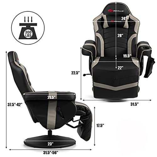 Tomanor Gaming Chair Massage Gaming Recliner Chairs For Adults With Cup Holder Footrest Ergonomic Pu Leather Single Sofa With And Side Pouch, Adjustable Living Room Chair Home Theater Seating, Grey #TOP2