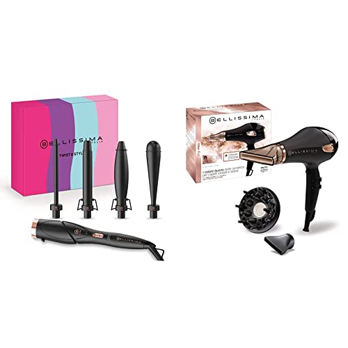 Bellissima Imetec Twist&Style arricciacapelli, manico + 4 accessori per ricci e onde, temperatura automatica & My Pro Imetec Ceramic P5 3800 Asciugacapelli Professionale