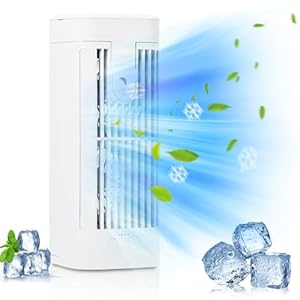 Draagbare luchtkoeler, draagbare mini-airconditioning met accu, luchtkoelventilator en luchtbevochtiger met nachtlichtmodus, mini-ventilator USB, 3 windsnelheden, mini-airconditioning voor kantoor