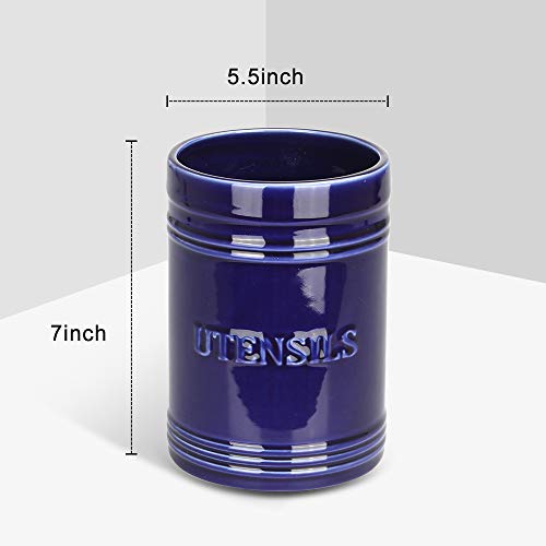 Best Blue Kitchen Utensil Crock Large Ceramic Utensil Holder Flatware Storage Organizer Countertop Utensil Caddy Silverware Holder Utensil Jar #TOP6