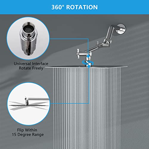 Rainfall Shower Head - Lordear 10 Inch Adjustable Rain Shower Head Solid Square Ultra Thin 304 Stainless Steel Shower Head With Solid Brass Brushed Nickel 11 Inch Adjustable Extension Arm #TOP3