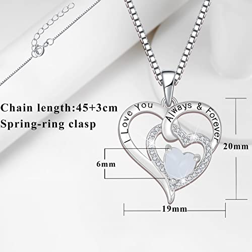 Oskinia Women Heart Necklace 925 Sterling Silver June Birthstone Moonstone 3A Cubic Zirconia I Love You Pendant With Chain Gifts For Girlfriend Grandma Wife Mom #TOP5