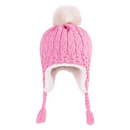 Langzhen Toddler Kids Winter Hat,Earflap Knit Warm Cap Fleece Lined Beanie For Baby Girls (Peach, 12-24 Months) #TOP1