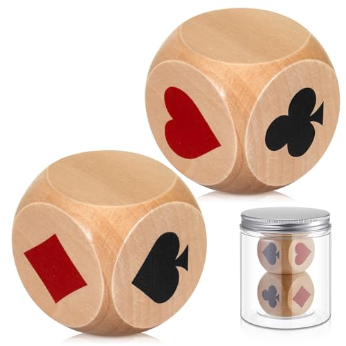 Seenelling 2 Pcs Wooden Marker Dice with Storage Box Big Size 1.57(4cm) Ace Indicator Wooden Suit Dice Cube Clear Prints Euchre Cube Great Gift for Euchre Poker Cards Game (Brown 1.57)