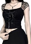 DINGJIUYAN Gothic Y2K Crop Top Women Grunge Fairy Bat Print Tank Top Sexy V Neck Backless Lace Camisole