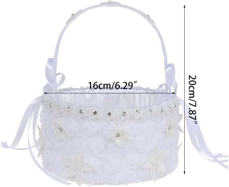 Flower Basket Suitable Wedding Ceremony Satin Girl Baskets Handle Lace Flowers Bows Decor
