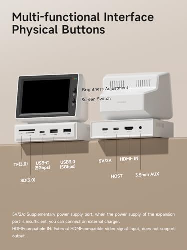 Image of Hagibis 3.5inch IPS USB Mini Screen with USB C Hub, USB-C&HDMI Monitor AIDA64 Mini PC CPU RAM HDD Data Monitor Temperature Electronic Album Floating Lyrics Display Sub Screen for Laptop PC MacBook