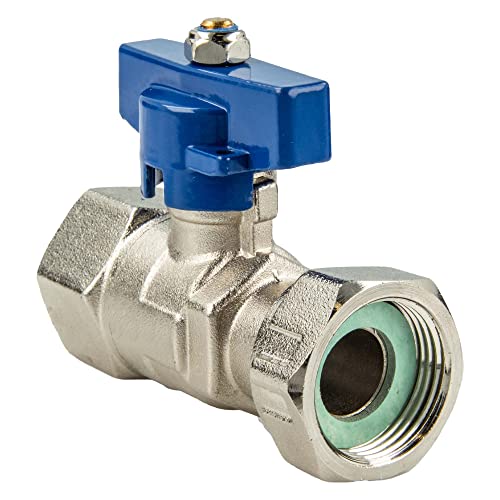 tecuro Válvula de bola con tuerca de unión Rp 3/4 pulgadas x rosca interior Rp 3/4 pulgadas (DN15), mango de hoja azul, resistente a temperaturas de -5 °C hasta +100 °C
