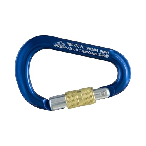 STUBAI HMS Karabiner BLAU | Schraubkarabiner 97×65 mm mit Easylock Keylock-Verschluss | EN 12275/EN 362/UIAA 121 Zertifiziert, 21/7/8 kN, Schnapperöffnung 20 mm, 60 g,