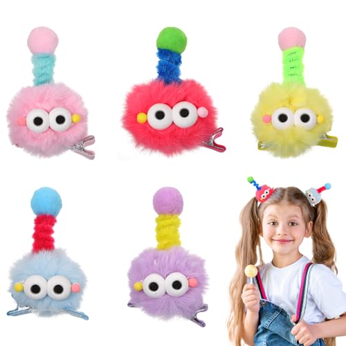 Wacky Crazy Hair Day Accessories Non-Slip Funny Pins Cute Halloween Monster Hairs Clips Fluffy Pom Poms Ball Barrettes Little Monster Halloween Head Accessories Bulk Party Styling