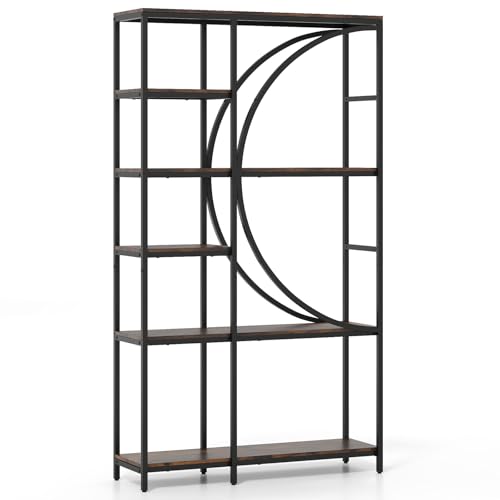 GOPLUS Librería de 6 Niveles con Patas, Estantería para Libros con Almacenamiento Abierto, Mueble de Almacenamiento con Diseño en Forma de Arco para Salón, Dormitorio (Marrón rústico)