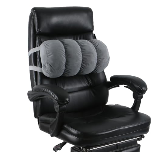 ALIBO Almohada de burbujas antideslizante para aliviar el dolor de espalda baja, soporte lumbar en forma de D, rollo cilíndrico de media luna, almohada de burbujas con correas ajustables para silla de