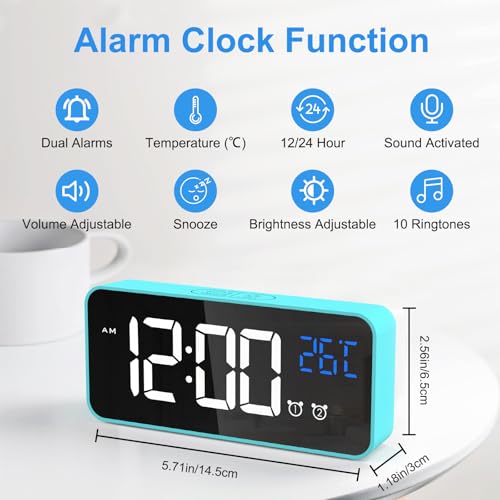 Reloj despertador digital de sobremesa con pantalla de brillo ajustable y USB 3
