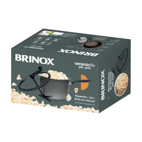 Brinox - Pipoqueira Ceramic Life Pic Poc Ø22 5,5L Tampa com Vidro Temperado - Cinza/Camurça
