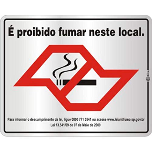 Placa de Sinalização Alumínio 20x25cm É Proibido Fumar Neste Local - Lei Sp C20001 Indika