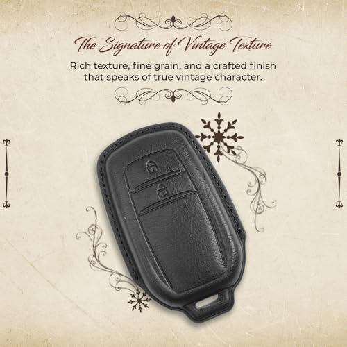 Image of Keyzone Vintage Leather Key Cover for Toyota Innova Crysta, Innova HyCross, Hilux 2 Button smart Key (VL-Black)