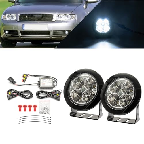 NSLUMO LED DRL Tagfahrlicht für Aud.i A4 B6 A3 8L A2 Frontstoßstange Tageslichtreflektoren Montage DLR Lauflicht, 2 Stück LED-Standlicht mit klarer Linse