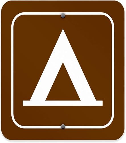 peiyeety Camping Tent Symbol Brown White Vintage Metal Tin Sign Outdoor Wall Decor for Campground Park Trail Hiking Camping Site Art Plaque Waterproof Durable Rustic Decoration 6x8 Inch