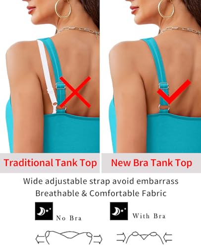 Image of V FOR CITY Women Tank Top with Built-in Padded Bra Adjustable Wide Strap V-Neck Camisole Cotton Cami Shirts