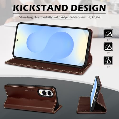 SHIELDON Wallet Case for Galaxy S25 Edge 2025, Genuine Leather Case with RFID Blocking Credit Card Holder Kickstand Magnetic Folio Protective Cover Compatible with Galaxy S25 Edge 6.7" - Retro Coffee by SHIELDON - Image 5