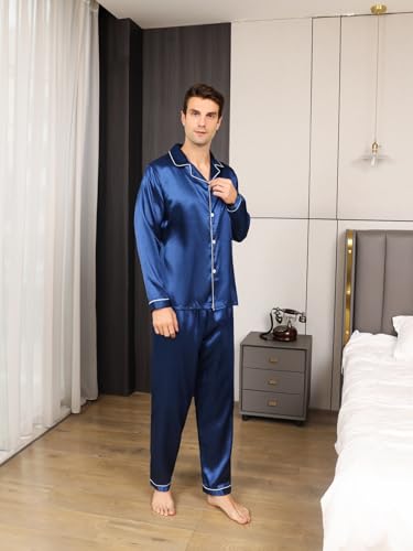 Men's Silky Satin Pajama Sets Mens Sleepwear Big and Tall Pajamas for Men Loungewear Summer Pjs Lounge Set M-5XL4