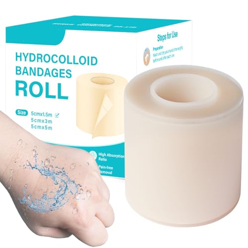 Pansement Hydrocolloïde Imperméables 5Cm x 1.5M, Unihuby Hydrocolloid Roll Adhésifs Bande Hydrocolloïde Rouleau Hydrocolloid