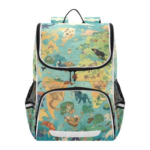 Mochila escolar portátil de mapa del mundo reflectante para niño niña y adultos