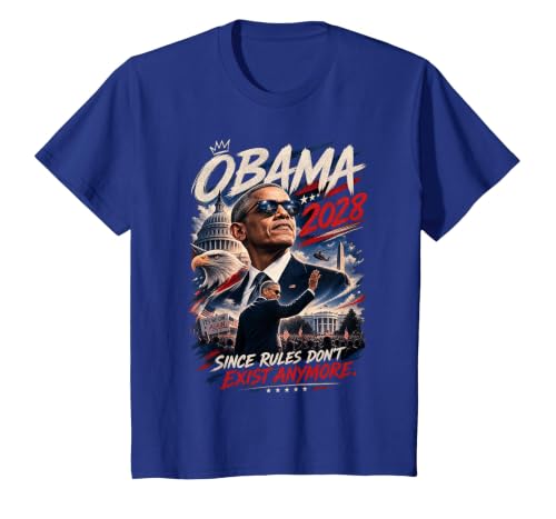 Obama 2028 Since Rules Don't Exist Anymore Satire T-Shirt, Youth, Royal Blue, Medium