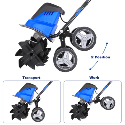 BILT HARD 16-Inch Corded Garden Tiller Cultivator, 13.5-Amp 6 Steel Tines Tillers with Adjustable Wheels & Foldable Handle, 8-Inch Tillling Depth Electric Rototiller for Lawn/Yard/Garden Soil Digging - Image 3
