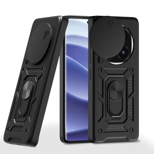 Image of Pikkme Back Cover for Redmi Note 14 Pro Plus 5G | D10 Tough Armor | 360 Protection Case | Sliding Camera Shield Cover & Ring Holder Stand Bumper Case (Black)
