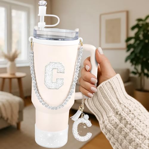 Hpebl 8PCS White for Stanley Cup Accessories 30/40 OZ Silver Bling Rhinestones Initials Charms for Stanley Decorations Tumbler Accessories Set Including Diamond Straw Topper,Spill Stopper(Letter R) - image 5
