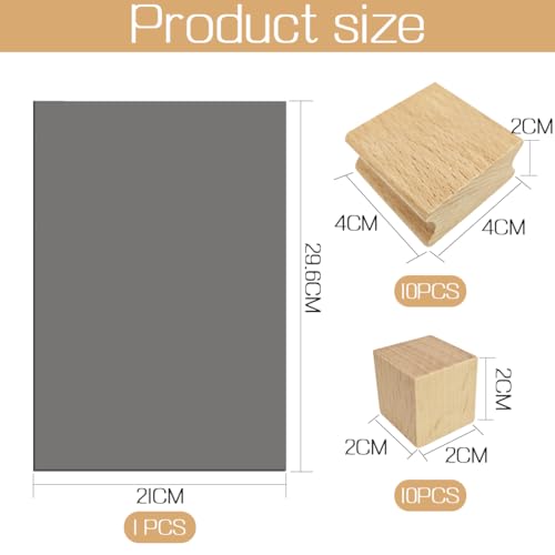Gohytal Stempelgummi für Laser, Blanko-Stempelhalter Aus Hartholz, 21 Stück Gummistempel-Set, Gummi Stempelbogen, Lasergravur Stempelblock Zubehör Lasergravurmaterial für Bastelarbeiten DIY-Stempel