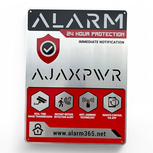 Placa Alarma AJAXPWR | NO PARECE REAL, LO ES. | Cartel alarma grande fachada en ALUMINIO intemperie | Especial casa piso negocio | disuasorio Alarma rojo y negro, 28x21cm. | Ojales sujeccion