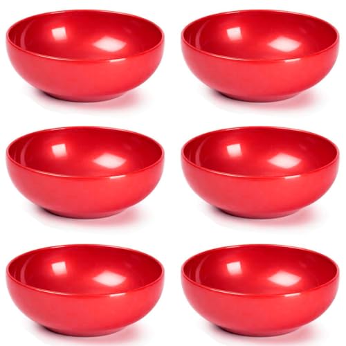 Tradineur - Pack de 6 cuencos de plástico, boles, tazones reutilizables y reciclables, aptos para uso alimentario y microondas, fabricados en España (Granate - Ø 16 cm - 800 ml)