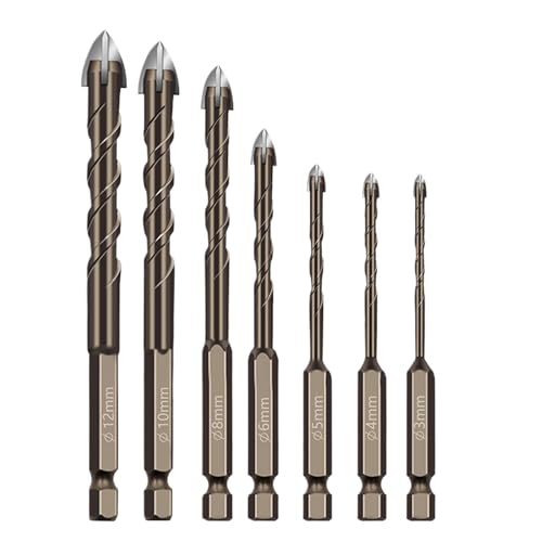 Qkbuza Juego De Brocas | Juego de 7 Brocas De Perforación | Acero De Tungsteno Robusto Para Trabajo De Madera Tabiques Secadores Metalurgia Taller