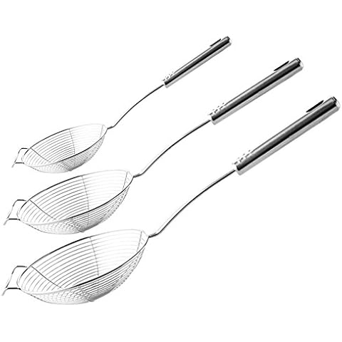 TEERFU Set of 3 Stainless Steel Spider Strainer Skimmer Ladle,13.7'',15.3''and 16.9'',Large Kitchen Wire Net Spoon with Handle for Cooking and Frying,Pasta, Spaghetti Pasta,Noodle Cover