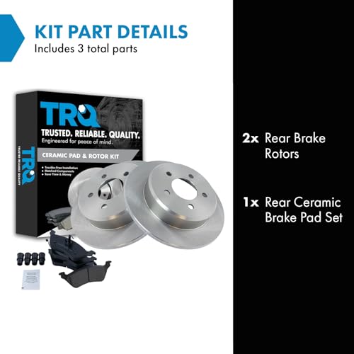 Image of TRQ Rear Brake Pad and Rotor Set Ceramic Solid Rotors Compatible with 2001-2007 Chrysler Town and Country 2001-2007 Dodge Caravan 2001-2007 Grand Caravan