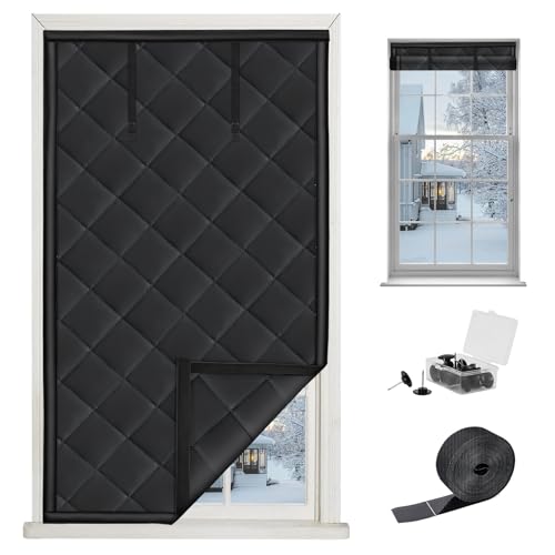 Window Insulation for Winter, Thermal Curtains Insulated Window Blanket Cover to Keep Cold Out, Weatherproofing Insulation Kits for Home (27” x 39“, Black)