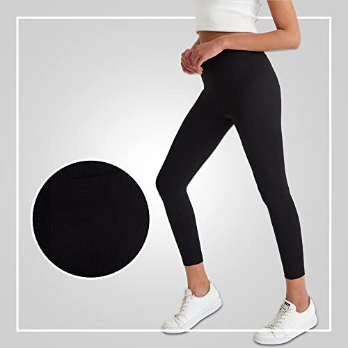 Balberi Women Ribbed Seamless Leggings | High Waisted Workout Gym Yoga Pants | Fitness Athletic Workout Running Pants | Women Legging (As1, Alpha, X_L, Regular, Regular, Black, Fitted) #TOP2